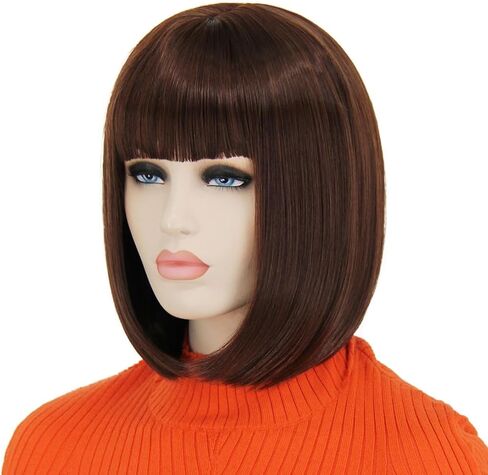 Brown Bob Wigs for Women Girls Velma Costume Short Brown Hair Wig with Bangs Natural Cute Synthetic Wigs for Daily Party Halloween BU253BR in Kuwait
