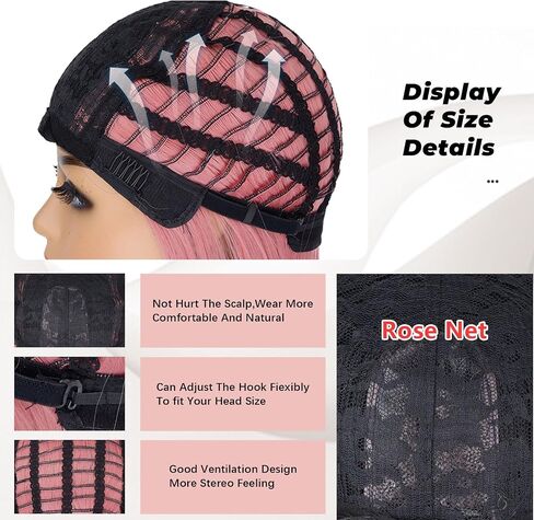 Pink Peekaboo Bob Wig with Bangs Short Straight Bob Wig for Women Shoulder Length Black and Pink Highlights Wig for Daily Party Use (12inch) in Kuwait