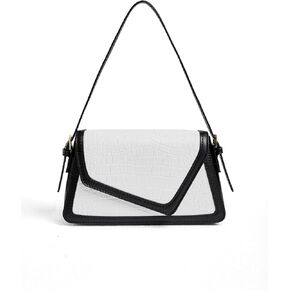 QWINEE Women's Crocodile Embossed Flap Bag Colorblock Shoulder Handbag Contrast Binding Clutch Purse