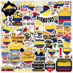 63Pcs Colombia Stickers Pack, Aesthetic Graphic Vinyl Waterproof Sticker Decals for Water Bottle,Laptop,Phone,Skateboard,Scrapbooking,Bumper Choice for Kids Teens Adults Fans for Party Supply