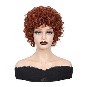 Mrs Roper Costume Red Orange Curly Wig With Oversized Jewelry Set And Glasses for Women's Cosplay Party (Red Orange Wig with Jewelry)