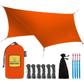 Wise Owl Outfitters أرجوحة قماش القنب، خيمة أرجوحة - قماش القنب المطر لأرجوحة التخييم - معدات التخييم يجب أن تمتلك مع سهولة الإعداد بما في ذلك أوتاد الخيمة وحقيبة الحمل