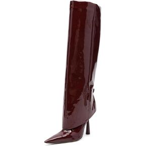 Fold Over Boots For Women, Pointed Toe Stiletto Heel Knee High Boots Slip On Leather Crocodile Tall Boots…