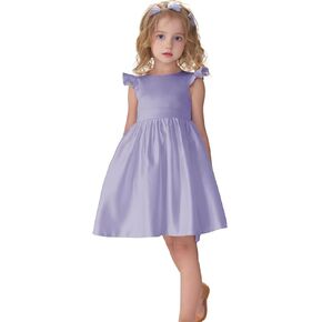 Satin Backless Bow Knot Flower Girl Desses Pageant Wedding Guest First Communion Dresses