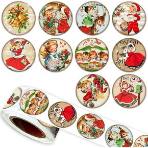 Vintage Christmas Stickers-500pcs Traditional Christmas Round Labels 1 inch Vintage Style Merry Christmas Stickers for Kids