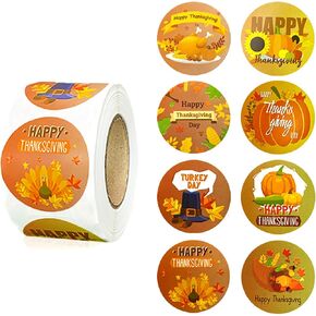 500Pcs Thanksgiving Gift Stickers Pumpkin Turkey Envelope Seal Stickers 1.5 Inch Label Stickers Gift Tags for Candy Bag Gift Wrapping Thanksgiving Party Fall Harvest Decoration Supplies