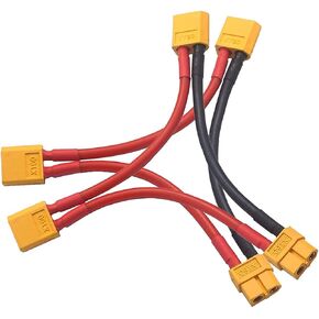 2pcs XT60 Serial Series Battery Connector 1-Female to 2-Male Adapter with 3.9inch 14AWG Silicone Cable for RC Lipo Battery Helicopter Quadcopter
