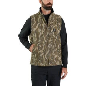 Carhartt Men's Rugged Flex Duck Loose Fit Sherpa-Lined Mock-Neck Vest, Mossy Oak Bottomland Camo