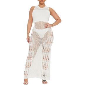 Eddoyee Women Swimsuits Cover Ups Sleeveless Knitted Dress Long Beach Swimwear Sexy Causal Bikini Coverup