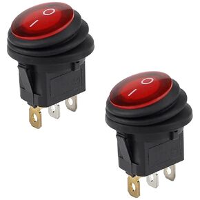 2 Pcs 12V Waterproof Rocker Switch, 3 Pin LED Lighted Pushbutton Rocker Toggle Switch, On/Off for Cars, Boats and Trucks