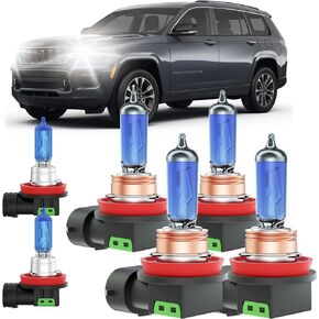 Grand Cherokee Halogen Headlight Bulbs Fits For 2019 2020 2021 Jeep Grand Cherokee Halogen headlights Fog Lights Bulbs Combo, Ultra Bright 5000K White Bulbs, 12V-100W, Pack of 6