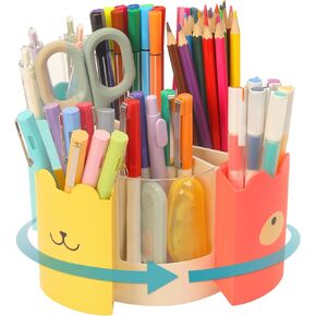 H4D Large Capacity Pen Holder for Desk, 360-Degree Rotating, Cute Desk Organizer with 4 Detachable Slots, for Office, Home and School