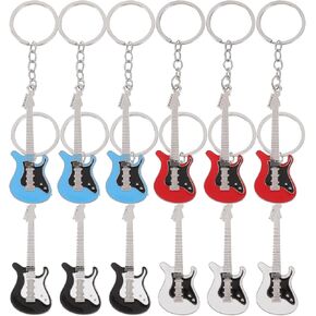 PRETYZOOM 12pcs Guitar Keychain, Alloy Instrument Key Rings, Punk Guitar Bass Key Holder Bag Music Lover Bag Charms Music Theme Party Favors (Random Color)