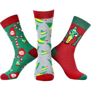 Elf The Movie Socks Men's Buddy The Elf Designs 3 Pairs Mid-Calf Crew Socks