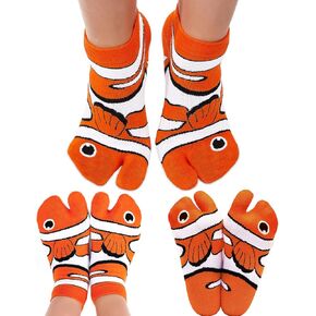 Zhanmai 2 Pairs Fish Socks Clownfish Animal Socks Christmas Funny Novelty Socks White Elephant Gifts for Men Women(Short Style)
