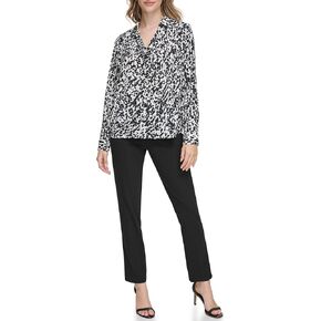 Calvin Klein Women's Long Sleeve Printed V Neck Blouse