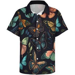 Hawaiian Shirts for Men Butterfly Print Button Down Shirts Summer Beach Shirt in Kuwait