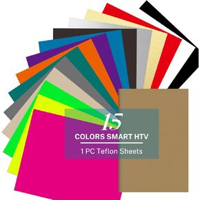 16Pcs Smart Iron on Vinyl Bundle 9.5in x 12in for Cricut Joy Xtra,Quick Matless Cutting,Heat Transfer Vinyl for T-Shirts,Apparel,Backpack & Home Decor,15 Colored HTV Vinyl with 1 Teflon Sheet