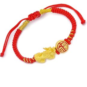 TEMICO Feng Shui Wealth Bracelet for Women 18k Gold Plated Pixiu Adjustable Red String Bracelet Dragon Charms Bring Good Luck and Prosperity