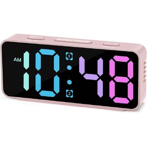 Cadmos Cute Small Alarm Clock for Bedroom,RGB Rainbow Display,Adjustable Loud Volume,Snooze,Plug in Simple Digital Bedside Kawaii Clock for Heavy Sleepers,Kids,Girls