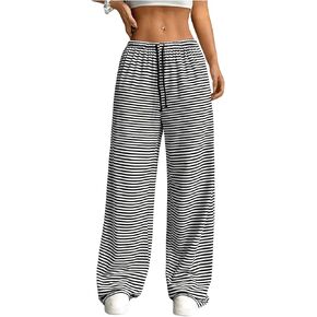 Milumia Women's Striped Print Drawstring Waist Pants Wide Leg Loose Fit Pants