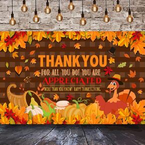 Happy Thanksgiving Banner Backdrop Decorations, Pumpkin Turkey Maple Leaf Thanksgiving Background Friendsgiving Give Thanks Decorations