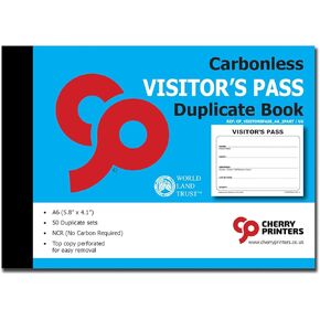 Cherry Visitor's Pass | Duplicate Book - 2 Part | Carbonless - NCR | A6 (5.8 x 4.1 Inch) 50 Passes per Book