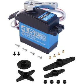 45KG Coreless Motor Servo High Torque Sainless Steel Full Metal Gear Waterproof Aluminium Digital RC Steering Servo for 1/8 1/10 Buggy Truggy Crawler RC Cars Robotic Giant Aircraft 270 Degree