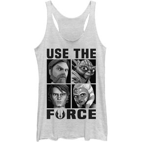 Star Wars Junior's Clone Wars Force Users Tri-Blend Racerback Layering Tank, White Heather, Medium