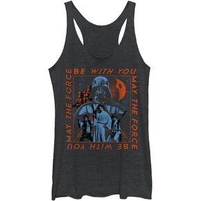 قميص Star Wars Junior's Force Box ثلاثي المزيج Racerback ذو الطبقات، أسود منقط، كبير
