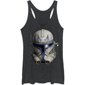 Star Wars Junior's Clone Wars Rex Face Tri-Blend Racerback Layering Tank, Black Heather, Large