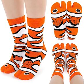 Zhanmai 2 Pairs Fish Socks Clownfish Animal Socks Christmas Funny Novelty Socks White Elephant Gifts for Men Women(Short Style)