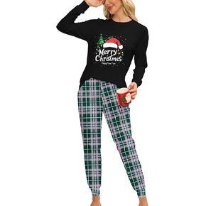 KFUBUO Christmas Pajamas for Women Flannel Pjs Set Two Piece Sleepwear Loose Nightwear Soft Long Sleeve Top with Pants