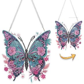 Eiflow Diamond Art Hanging Ornament Kit Butterfly, 9x9.9inch Double Sided Diamonds Painting Pendant Kit, DIY Gem Painting Acrylic Board Kit for Adults, Box Package