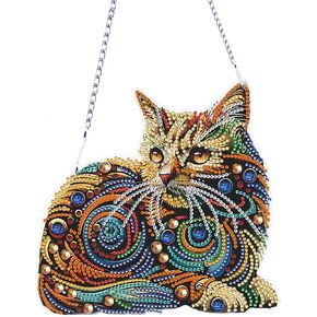 Eiflow DIY Hanging Diamond Art Cat Pendant Kit, 7.2x7.4inch Special Gem Art Painting Kit Ornament, Acrylic Diamonds Painting Board with Chain, Box Packag
