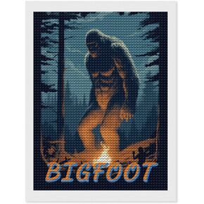 Dolrlasin Bigfoot Bonfire Camping Diamond Art Painting Art Kits for Adults Diamond Art Painting Diamond Art Kits 5D Diamond Art Painting Art Kits for Home Wall Decor 12x16inch