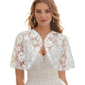 Campsis Lace Shawls for Bride White Wedding Wraps and Shawls Floral Embroider Bolero for Bridal Dress Cover Up for Women and Girls
