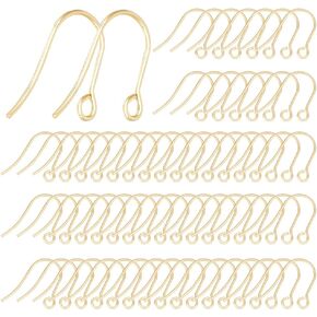 Beebeecraft 1 Box 200Pcs Earring Hooks Set 18K Gold Plated Stainless Steel French Fish Hook Earring Wires Earwire with Horizontal Loop for DIY Jewelry Findings