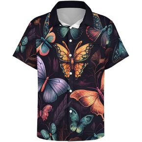 Hawaiian Shirts for Men Butterfly Print Button Down Shirts Summer Beach Shirt