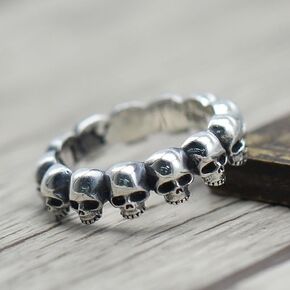 Mnyixsi Gothic Skull Vintage Antique Style Biker Cocktail Party Ring Retro Vintage Stainless Steel Gothic Death Skull Skeleton Cocktail Party Biker Statement Halloween Ring Size 7