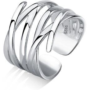Handmade Hammered 925 Sterling Silver Rings Open Adjustable Wide Cuff Band Ring Thumb Rings for Women Men
