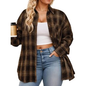VISLILY Plus-Size-Tops for Women Casual Button Down Flannel Plaid Shirts Long Sleeve Tunics Collared Dressy Blouses XL-5XL