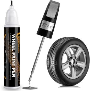 Car Wheel Paint,Silver Rim Touch Up Paint,2 in 1 Wheel Scratch Repair Kit with Varnish Coating Pen Universal Color Wheel Paint for Rims Quick and Easy Fix Curb Rash Scuff(Silver Varnish)