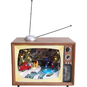 Christmas Concepts® LED Light Up & Musical Battery Operated Christmas Scene Inside Retro Television - 24cm / 9.5"