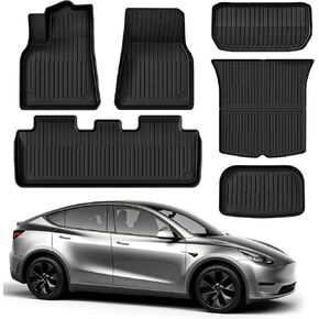 سجادات أرضية OEDRO تناسب طراز Tesla Y 2024-2020 TPE تناسب جميع نماذج الطقس Y بطانات الشحن الداخلية للسيارات ملحقات سجادات صندوق السيارة للطراز Y 5 مقاعد (غير مناسبة 7 مقاعد) مجموعة 6 قطع من سجادات السيارة in Kuwait