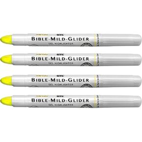 G.T. Luscombe Company, Inc. Bible Mild-Glider Gel Highlighter, Bible Study, No Bleed Solid, No Smearing or Fading, Long Lasting, Translucent Color Dry Marker, Mild Yellow, Pack of 4