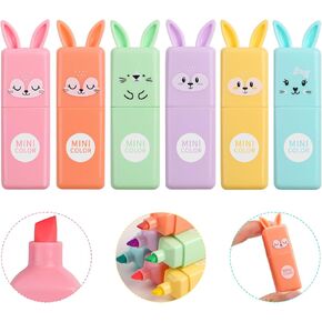 Pastel Macaron Highlighters,Cute Rabbit Mini Highlighter Pens - 6 Pack of Assorted Color Chisel Tip Markers, Cute Stationary for School, Writing, Graffiti, and Drawing Office.