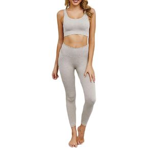 Workout Set for Women Active 2 Pieces Seamless Yoga Leggings with Paded Stretch Sports Bra Top Khaki
