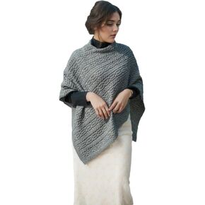 Women's Knitted Cape Strap Cape Loose Casual Knitted Super Soft Triangle Cape Grey Cloak Shawl