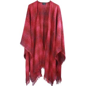 Wool Ruana Shawl Kerry Woollen Mills Red Check Irish Made